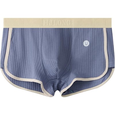 Boxer pour hommes, sous-vêtements taille moyenne, ceinture élastique, patchwork de couleurs, slips, culottes côtelées convexes en U, usage quotidien M bleu