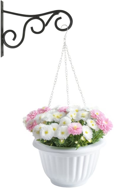 Hangpot + Muurhaak Gerona - wit - kunststof - metaal - D20 cm - tuinaccessoires
