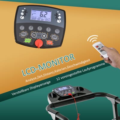Elektrische opvouwbare loopband 500W 0.8-10km/h met LCD display & mobiele telefoonhouder in zwart 123x62x117cm voor thuisgebruik