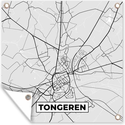 Tuin poster Zwart Wit – België – Plattegrond – Stadskaart – Kaart – Tongeren - 200x200 cm - Tuindoek