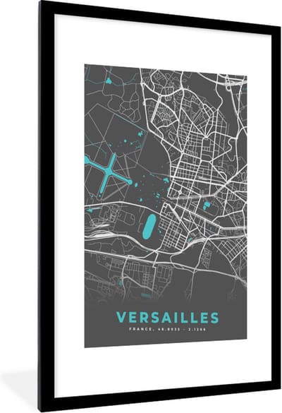 Fotolijst incl. Poster - Kaart – Stadskaart – Versailles - Plattegrond – Frankrijk - 60x90 cm - Posterlijst