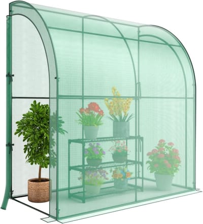 KOMFOTTEU Kas, foliekas met 3 verdiepingen bloemrek en PE-roosterbescherming, tomatenkas met 2 roldeuren, tomatenhuis, broeikas, wandkas, 198,5 x 98 x 215 cm, groen