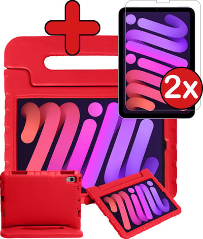 Hoesje - Geschikt voor Apple iPad Mini 6 (2021) - 8.3 inch - 6e Generatie - Met 2x Screenprotector - Kinderhoes - Shockproof Bumper - Kidsproof Case - Tablethoes - Kinder Hoes Cover - Rood