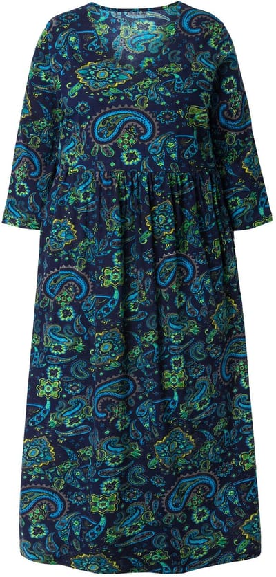 Ulla Popken Ulla Popken - Dames - Jersey jurk paisley A-lijn V-hals 3/4-mouw - Marine - Maat 58+