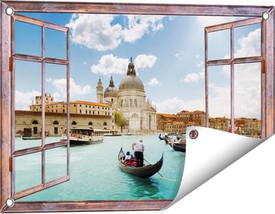Gards Tuinposter Doorkijk Basiliek San Marco in Venetië op het Water - 60x40 cm - Tuindoek - Tuindecoratie - Wanddecoratie buiten - Tuinschilderij