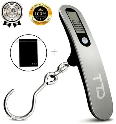 TTD Kofferweegschaal met Haak en Travel Bag - Weegcapaciteit 50 kg - Bagageweegschaal - Bagageweger - Hangweegschaal - Digital Luggage Scale - Kofferweger - Reizen met Vliegtuig - kg/g/lbs/oz - Inclusief Batterijen - Zwart