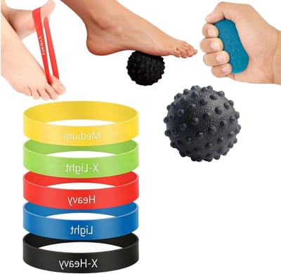 Handtrainer Set met 5 Weerstandsbanden, Eivormige Gripballen en Massagebal voor Gripversterking, Stressverlichting en Revalidatie