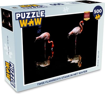 Puzzel Twee flamingo's staan in het water - Legpuzzel - Puzzel 500 stukjes