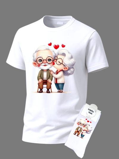 Liefste oma - Liefste opa - Valentijn cadeau - Giftset - Opa Oma kus - T-shirt Liefde - Cadeau set shirt met sokken - Grappig cadeau voor vrouw en man - Valentijnsdag - T-shirt voor dames en heren - Maat XXL
