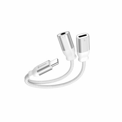 Swissten Textile USB-C naar USB-C + 3.5mm Audio Adapter – Opladen en Audio – 0,12 m – Wit – 73502304