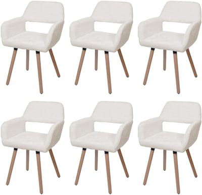 Set van 6 eetkamerstoelen MCW-A50 II, keukenstoel gestoffeerde stoel, hout stof/textiel chenille (465 g/m²) MVG ~ crème