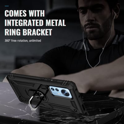 Ring Armor hoesje Geschikt voor Xiaomi 12 Pro - Zwart - Draaibare standaard - Magneet - ZT Accessoires