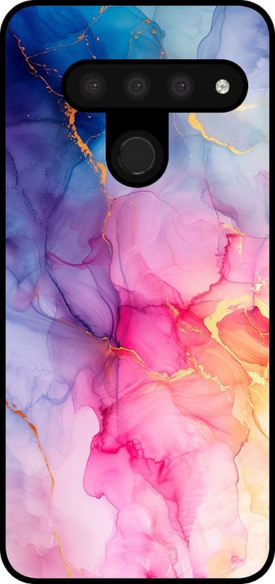 Smartphonica Telefoonhoesje Geschikt voor LG V50 met marmer opdruk - TPU backcover case marble design - Regenboog geschikt voor LG V50