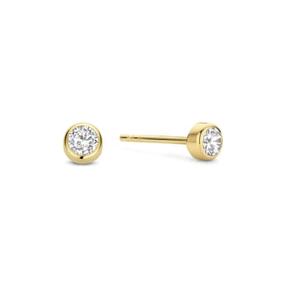 New Bling 9NBG-0459 Gouden Oorknopjes - Dames - Zirkonia - In Rond Kastje Gezet - 3 mm Doorsnee - 14 Karaat - Goud