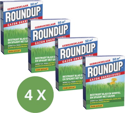 ROUNDUP® Gazon Onkruidvrij 1kg - 4 Stuks Voor 200 m2 - Bestrijdt blad en wortel en spaart het gazon - Werkt tegen o.a. botterbloem, madeliefjes, klaver en paardenbloem - Garden Select