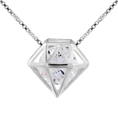 WeLoveSilver - zilveren ketting - opengewerkte diamantvorm - kristal