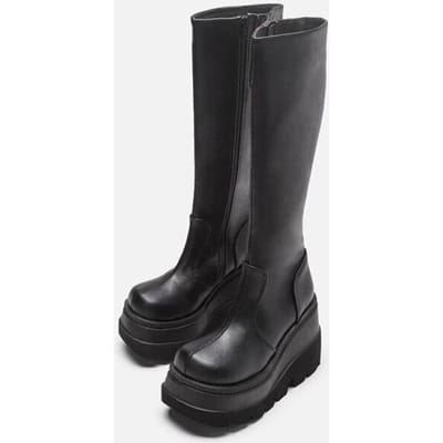 Platform Laarzen Dames Wedge Kniehoge Laarzen Winter Dames Schoenen Leer Rijden Rits Dikke Bodem Lange Laarzen Herfst Herfst 38 zwart