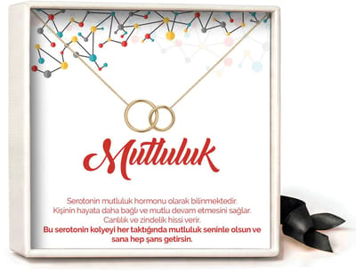 Pera Jewelry - 925 sterling zilveren Twee Ringen ketting - Çift Halka Kolye – Mutluluk - Collier - Ketting Dames - Ketting met Hanger