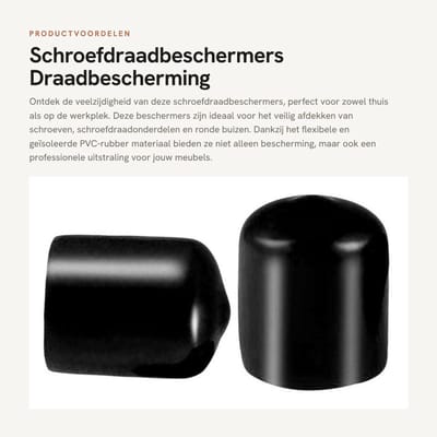 Dailygoods- Schroefdraadbeschermers 50 Stuks - PVC-Rubber - Zwarte Draadbeschermers - Flexibel en Geïsoleerd - Afmetingen 20x15mm - Bescherming tegen Schokken - Draadkap