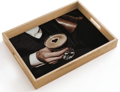 Dienblad hout 40x30 cm - Schootdienblad - Hartje - Cocktail - Espresso Martini - Hand - Borrelplank rechthoek - Plateau dienbladen