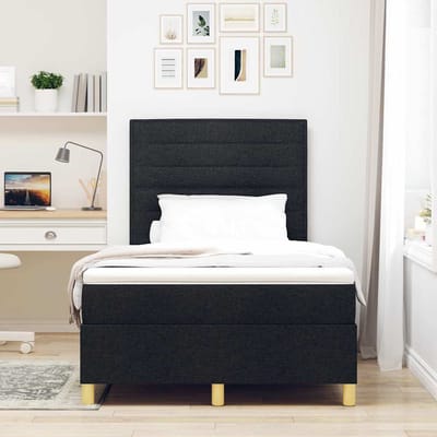 vidaXL - Boxspring - bed - met - matras - met - hoofdeinde - Zwart - 120 - x - 190 - cm - Stof