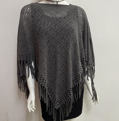 N3 Collecties Nieuwe jas met uitgeholde netstof met kwastjes, lente- en zomer top met persoonlijkheids top voor dames-Grijs