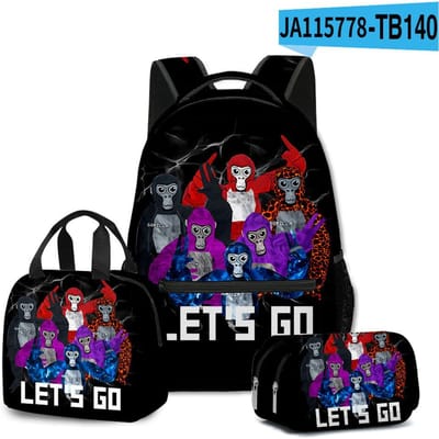 Mode Nieuwigheid Mode Cool Gorilla tag 3D Geprint 3 stuks/Set Student Schooltassen Laptop Dagrugzak Rugzak Lunchtas Etui