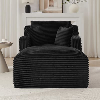 Wishdor - Chaise Longue En Slaapbank - Comfortabele Vulling En Ruimtebesparend Ontwerp - Modern - Voor Woonkamer Of Kantoor - Ribfluweel - Zwart