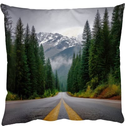 Sierkussens - Kussentjes Woonkamer - 50x50 cm - Sparrenbos - Weg - Bergen - Sneeuw
