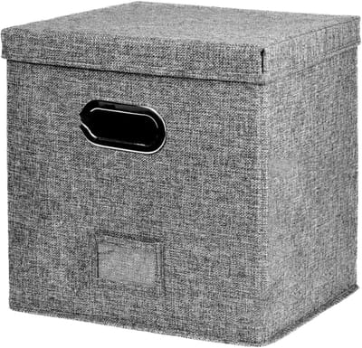 Opvouwbare Vinyl Box - Platenkrat Organizer - Muziek Collectie - Met Deksel - 33x33x33 cm - Grijs