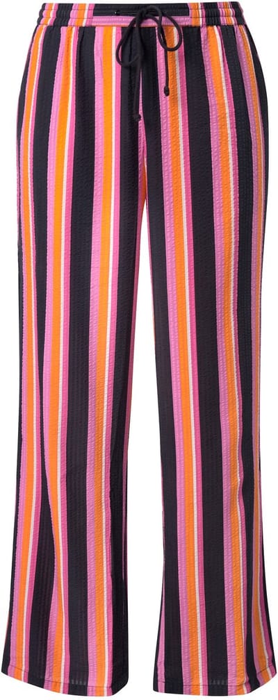 Ulla Popken - Dames - Broek Rose strepen wijde pijpen seersucker - Lichtoranje - Maat 50+
