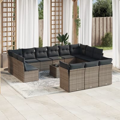 vidaXL - 14-delige - Loungeset - met - kussens - poly - rattan - grijs