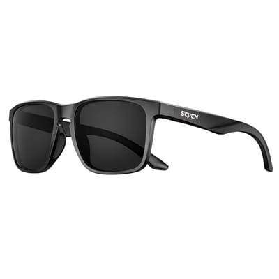 SCVCN® S235-QTC-01 | Zonnebril Piloten | Gepolariseerd Wayfarer Classic Zonnebril | Rechthoekig | Bril Hipster| Vierkant Rechthoekige | Carnavalsbril | Festival bril | Retro Zonnebril | Zonnebril Dames & Heren | Zwart Montuur | Zwart Glazen