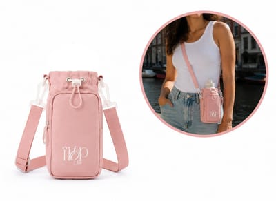 Flipflop Club© Bottle Bag | Waterfles Tas met Schouderband – Drinkfles Houder – Crossbody Sporttas – 23x10x9 cm – Grijs / Roze / Zwart / Beige / Khaki / Blauw