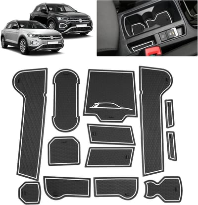 Anti-slip Vloermatten voor VW T-ROC 2018-2025 - Rubber Matten voor Console, Bekers en Deurgroeven (Wit)