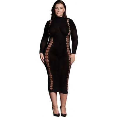 Le Desir Shade - Lange zwarte jurk met Col - Plus Size