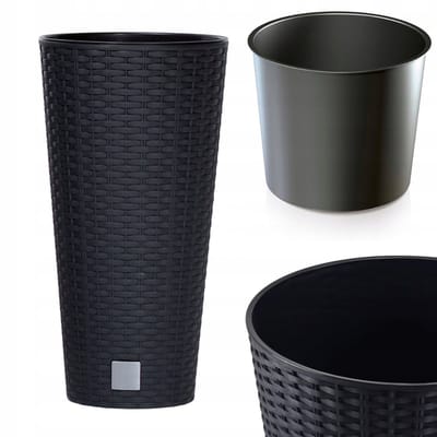 Rat Tubus Antraciet Hoge Plantenbak met Inzetstuk - Rotan Look