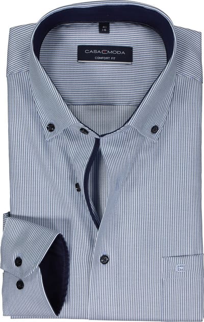 CASA MODA comfort fit overhemd - dobby - blauw gestreept - Strijkvriendelijk - Boordmaat: 40
