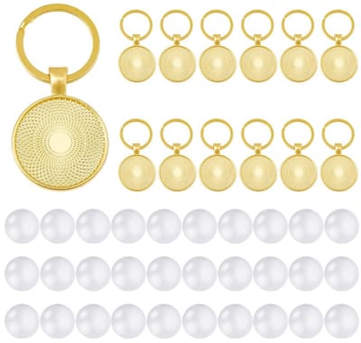Dailygoods- Sleutelhangers DIY Set - 15 Stuks - Dubbelzijdige Hangers - Ronde Legering - Glazen Cabochons - 56 mm Lang - Sleutelhanger Set