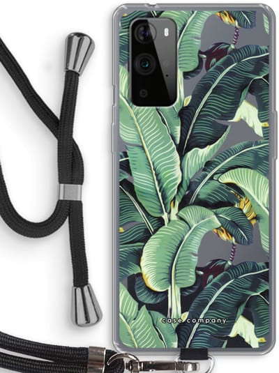Case Company® - Hoesje met koord geschikt voor OnePlus 9 Pro hoesje met Koord - Bananenbladeren - Telefoonhoesje met Zwart Koord - Bescherming aan alle Kanten en Over de Schermrand