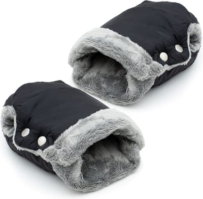 Intirilife Handwarmer met fleece voor buggy en kinderwagen in zwart - universele maat handwarmers voor elk één hand (één paar) Waterafstotend Winddicht Ademend Weerbestendig Fietskar flanel
