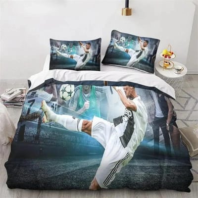 Ensemble de housse de couette Ronaldo Idol Star de Football Imprimé 3D Housse de couette Pour Adolescents Enfants Garçons Filles Housse de lit Douce avec Fermeture éclair US Twin(172*218cm)3pcs