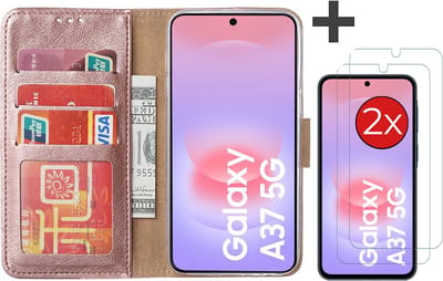 Hoesje met 2 Stuks Screenprotectors Geschikt voor Samsung Galaxy A37 – Arara bookcase met pasjeshouder - Rosegoud