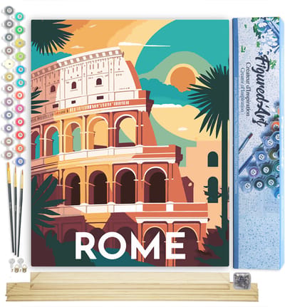 Figured'Art Schilderen op Nummer Volwassenen canvas Reisposter Rome- Handwerk acrylverf Kit DIY Compleet - 40x50cm met DIY houten lijst