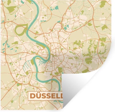 Muurstickers - Sticker Folie - Plattegrond - Kaart - Düsseldorf - Vintage - Stadskaart - 100x100 cm - Plakfolie - Muurstickers Kinderkamer - Zelfklevend Behang XXL - Zelfklevend behangpapier - Stickerfolie