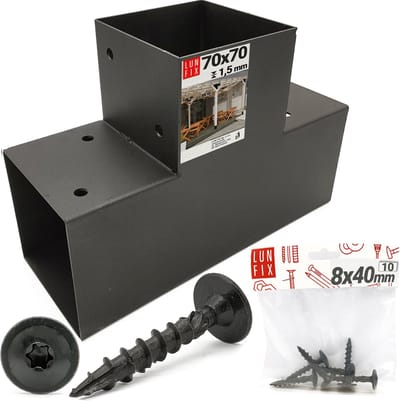 LUN FIX - T-connector 72x165x255x1.5 mm - inclusief 10 schroeven - gegalvaniseerd staal - carport pergola hek terras houtconstructie.