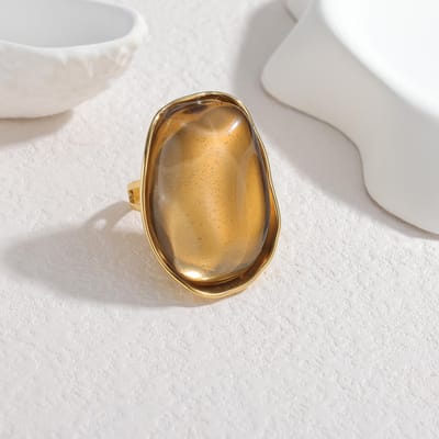 365 Nieuwe Trend Europese Hoge Design Luxe Amber Roestvrij Staal Ring Voor Vrouwen Mode Franse Retro Sieraden Cadeau Accessoires beige