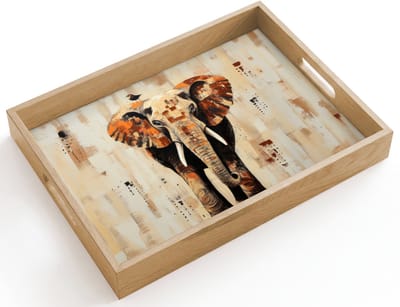 Dienblad hout 40x30 cm - Schootdienblad - Olifant - Slurf - Mozaïek - Abstract - Borrelplank rechthoek - Plateau dienbladen