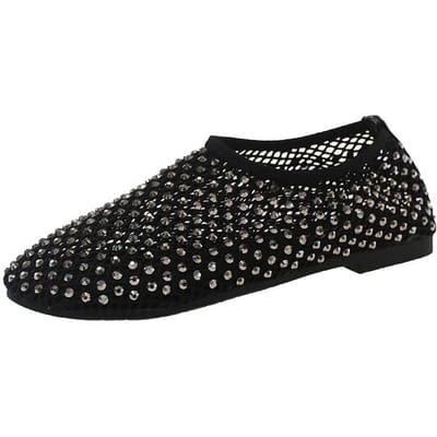 Strass Mesh Design Uitgesneden Ademende Platte Schoenen Zomer Zachte Zool Instappers Lui Casual Veelzijdig Doudou Schoenen 39 black