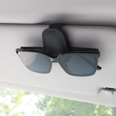 Brilhouder magnetisch voor auto LEER – zonneklep zonnebrilhouder - clip houder auto accessoires - brilclip brillenkoker (zwart)